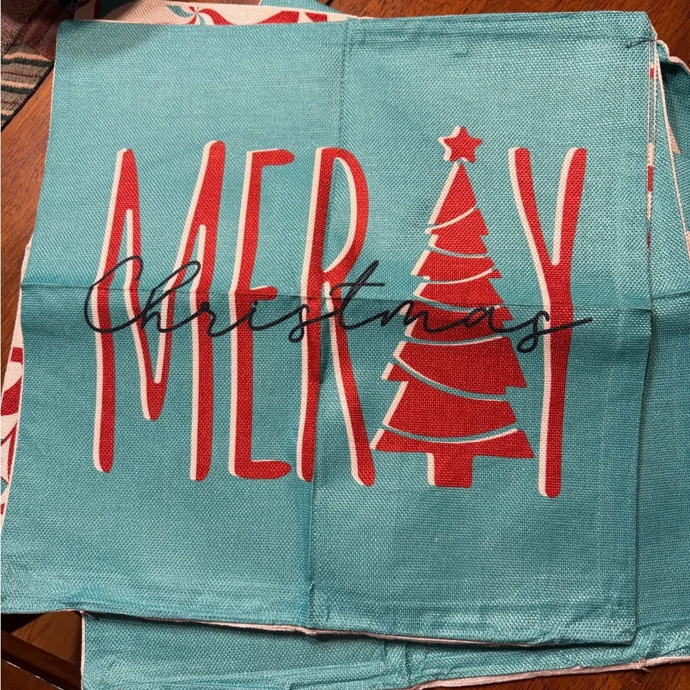 Set of 4  Peppermint Design canvas pillow covers. 17 x 17.  Holidays Christmas